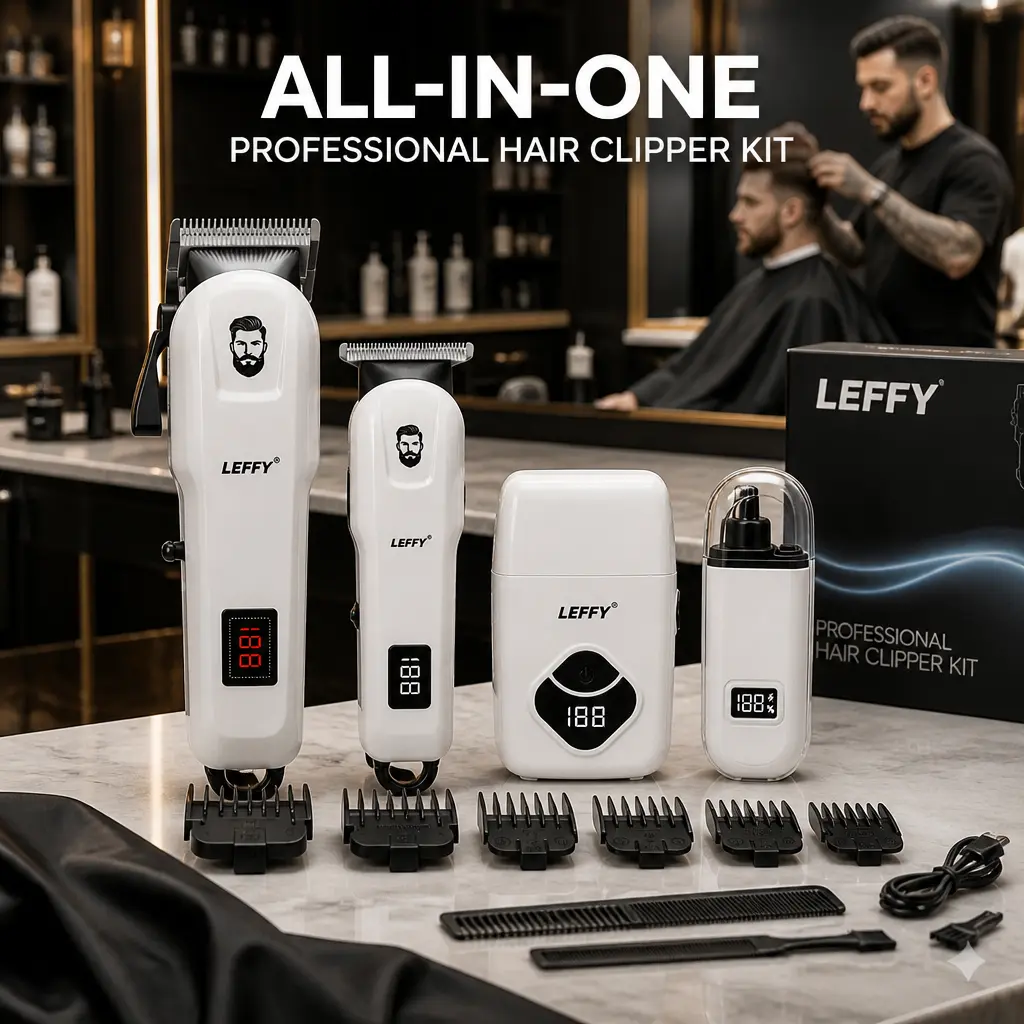 LEFFY Cordless Mini Professional Hair Clipper，USB Rechargeable Hair Clipper Kit，4-in-1 cordless hair clipper，adjustable blade hair clipper，lcd power display，clipper guards，ideal barbersupply，full accessory，Gifts from Husband and Father