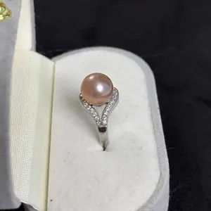 Natural freshwater pearl ring, purple Edison pearl ring, S925 silver ring, adjustable, fashionable, classic, versatile, luxurious gift giving, holiday gift with gift box