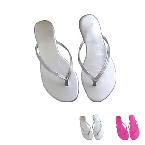 Summer Women Fashion Sandals Flip Flops White Flat Sole Solid Color Toe Casual Comfortable Concise Straps Slippers Outdoor Shoes