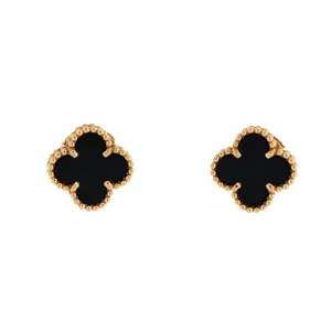 Pre-owned Van Cleef & Arpels Sweet Alhambra Stud Earrings 18K Yellow Gold and Onyx by Rebag