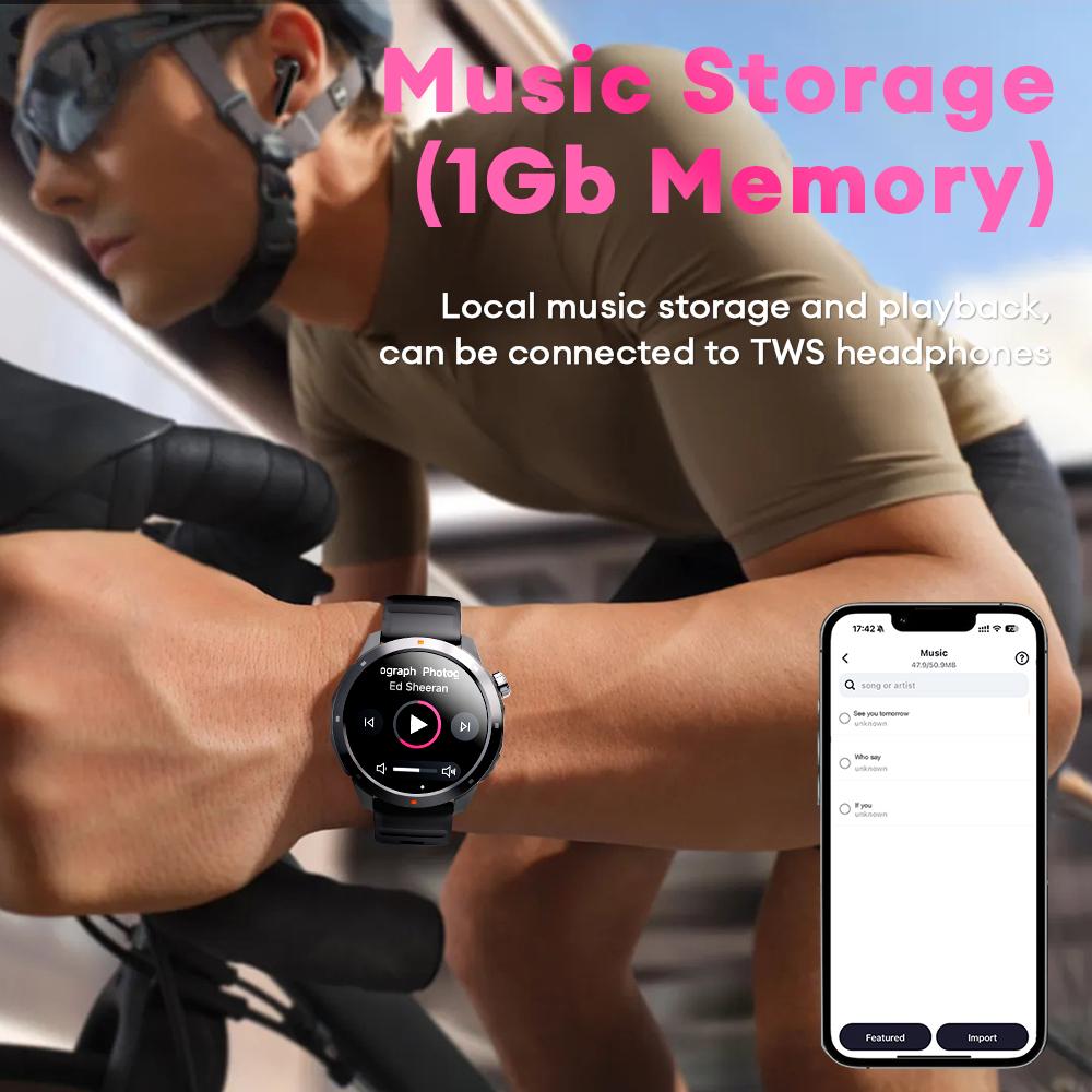 【BUILT-IN GPS】Aolon Navi R3 Ultra Men’s Smart Watch for outdoor use, with 1.43" AMOLED display, stainless steel bezel, Bluetooth calling, 60 sports modes, Motion L4 algorithm, 24/7 health tracking, IP68 waterproof, Android & iOS compatible.