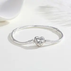 925 Sterling Silver Snake Chain Heart Bracelet Fit Original Charm Beads Classic Snake Chain Bangle For Women DIY Jewelry Gifts symbolic