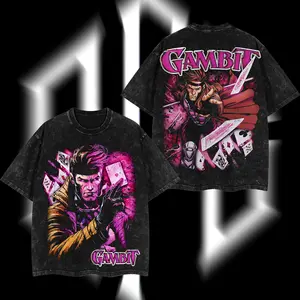 Superstyle The Card Master "Gambit" MCU Comics Edition Double Printed Oversize Lightweight Acid Washed Tee TV Series Graphic Design Top Cotton Streetwear Comic Superheroes T-Shirt Clothes Menswear Womenswear