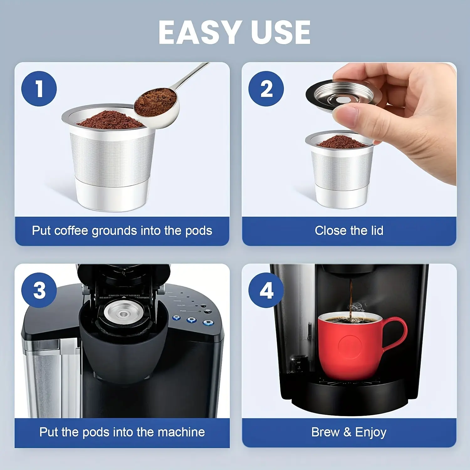 2 Pack Stainless Steel Reusable K-Cups Coffe Pods Compatible With Kuerig 1.0 Coffe Maker Machine