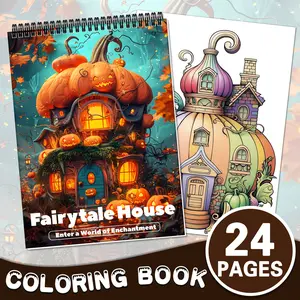 A pumpkin house-themed coloring book, Doodle books, 24 pages, 11.22 x 8.26 inches, single-sided coloring, with a layered closed-loop design, a gift for family and friends for Halloween holiday parties or Valentine's Day