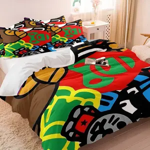 Colorful Character Collage 3-Piece Duvet Cover Set, Ultra-Soft Microfiber Bedding with 1/2 Pillowcases (No Insert), Vibrant Streetwear Bedding for Teens Adults Bedroom Decor, Bed Quilt Cover
