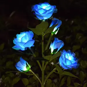 [Upgraded 6 ] Solar  Decorative Rose Garden Stake Lights,  Realistic Artificial  for Outdoor Flower Bed Patio Yard Pathway Memorial Cemetery Grave Decorations, Blue