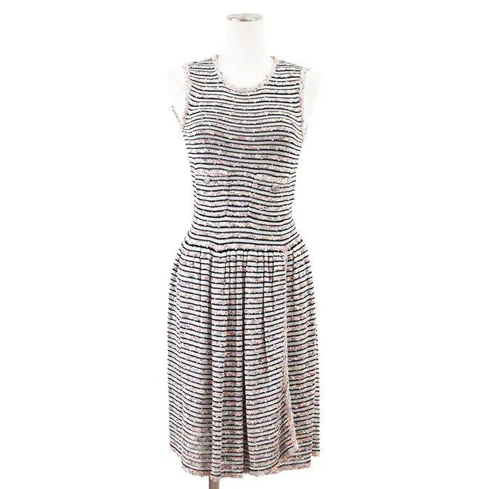 Pre-owned CHANEL Cotton Small Leather Goods Knit Stripe Dress