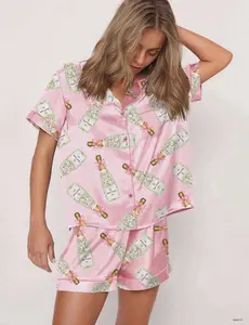 Champagne Bow Summer Pajama Set - Girly Short Sleeve Sleepwear