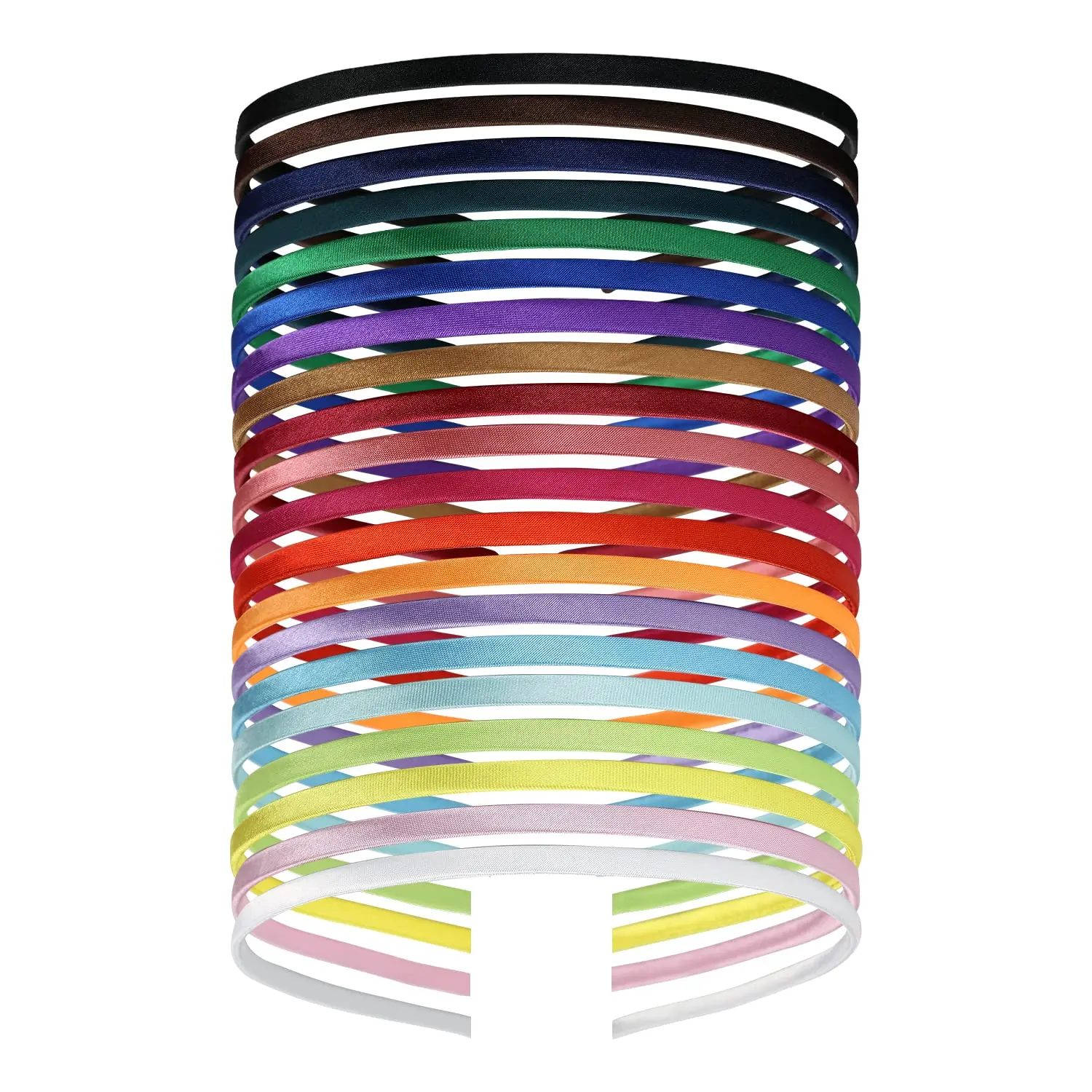 20 Pack Colorful Plain Blank Cloth Satin Fabric Covered Slim Thin Hard Metal Headband Simple Skinny Wire Hair band Elastic Hair Hoop Holder Clasp Tiara Crown Craft DIY Accessories for Women