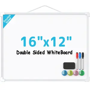 MaxGear 16"x12" Dry Erase Board for Wall, Double-Sided Hangable Whiteboard, Small Dry Erase White Board with 3 Markers & 4 Magnets, Magnetic Surface, Portable Whiteboard for Students - Planning, Drawing, Memo, to Do List