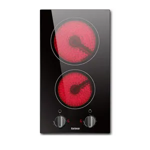 Karinear Built-in Radiant Ceramic Electric Cooktop - 2-Burner, 2000W, Knob Control, 9 Power Levels, Hard-Wired (No Plug), Child Safety Lock, Household Appliances