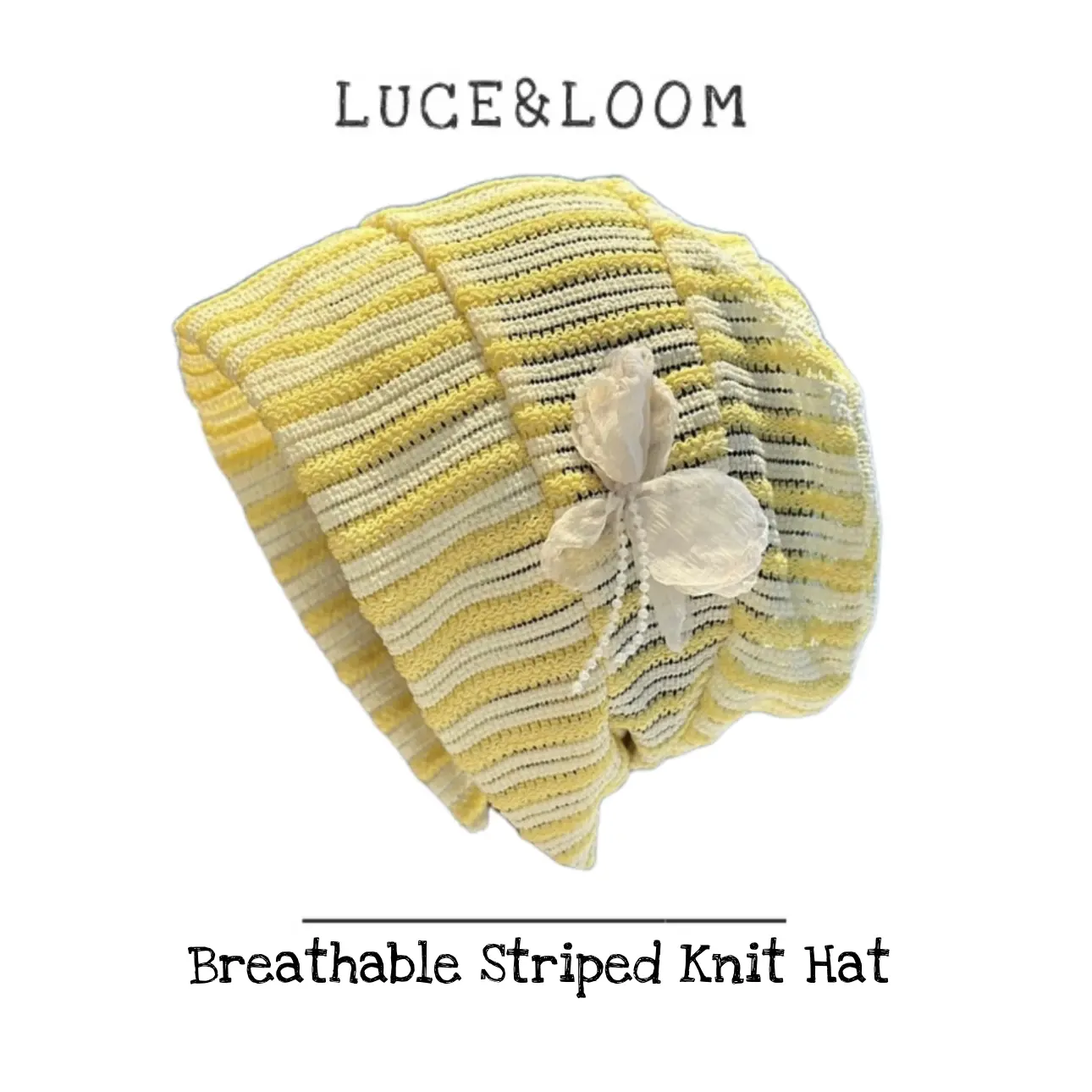 Women's Knitted Beanie Hat - Striped Polyester Slouchy Loose Cap with Embellishment, Lightweight Breathable Female Headwear, 1 Size, for Beach & Everyday Wear, Casual Summer Accessory, Slouchy Shape