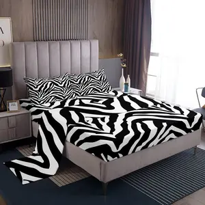 Feelyou Unique Zebra Pattern Microfiber Bedding Set - Soft Breathable Flat Sheet, Black and White Fitted Sheet for Adults, Luxury Zoo Animal-Themed Linens