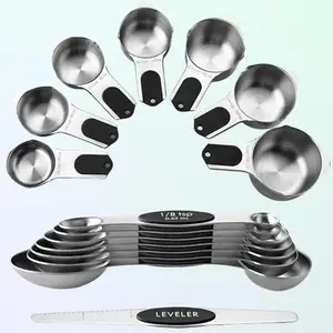 Space-Saving Magnetic 15-Piece Measuring Cups & Spoons Set | Strong N45 Magnets Stainless Steel BPA Free | Compact Kitchen Gadgets Kitchen Accessories Kitchen Supplies Spice
