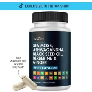 Sea Moss, 120 Capsules, Ashwagandha, Ginger, Black Seed Oil, Berberine, 18 Supplements in 1