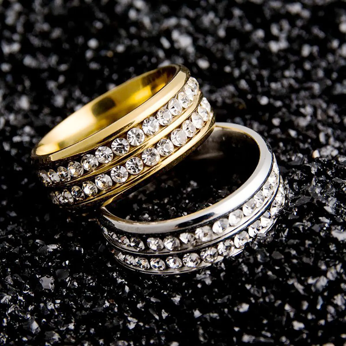 Men's Stainless Steel Wedding Band, Double-Row Cubic Zirconia Ring, Tarnish Resistant & Hypoallergenic, Ideal Gift for Husband, Anniversary, Father's Day & Groomsmen