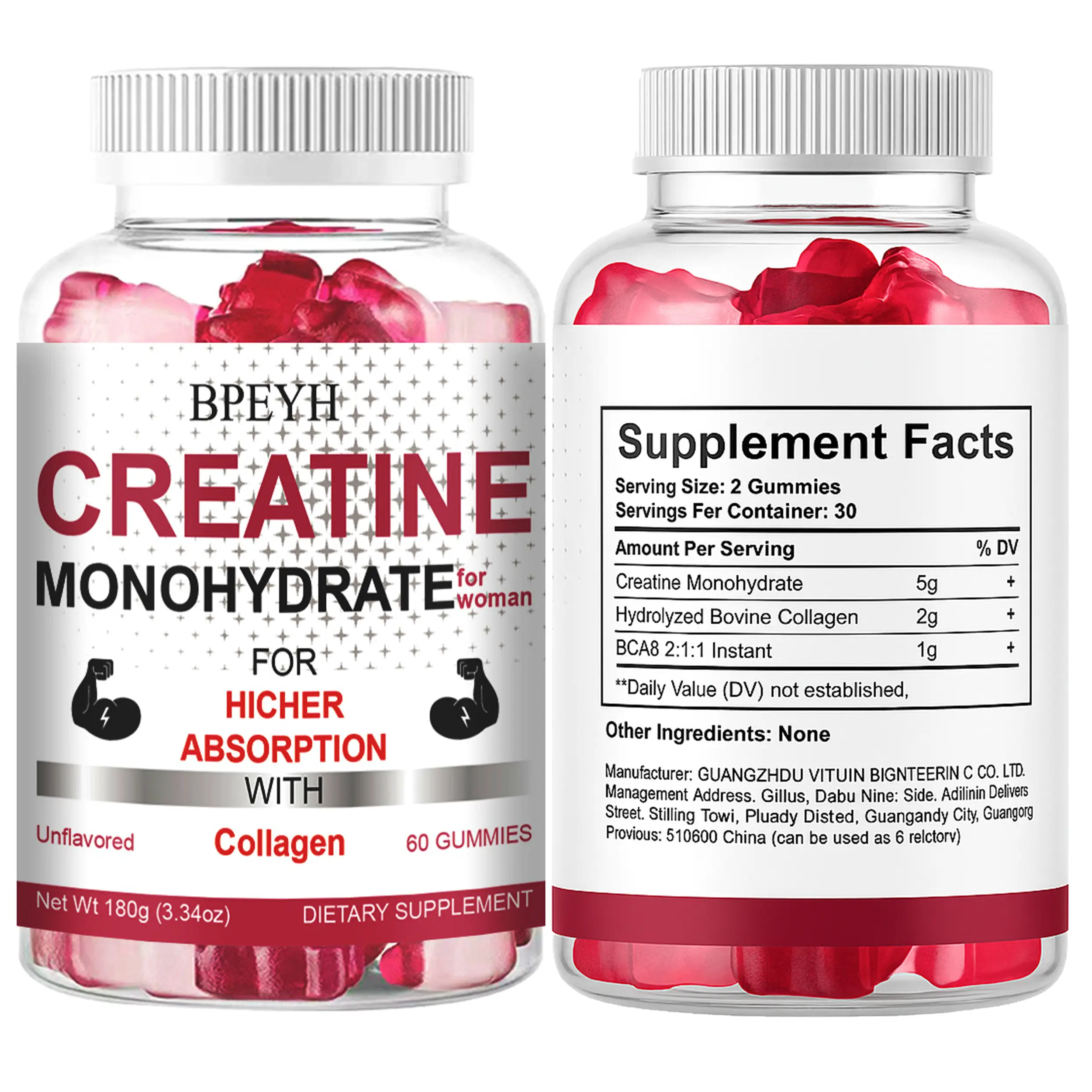 Creatine & Collagen-Creatine Monohydrate for Women with Collagenand BCAA's -Fitness Gummies 60 Count tiktok shop Supplement Healthcare Edible Dietary Colagen