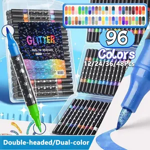 24/48/72/96 Color Double-Ended Glitter Marker Pen Set Two-Color Glitter Watercolor Pens & Highlighters Rich Colors Soft Tips DIY Crafts