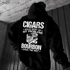 Cigars Solve Most Of My Problems Bourbon Does The Rest Printed Men's Hoodie, humor t-shirt, sarcastic sweatshirt, cigar bourbon lover