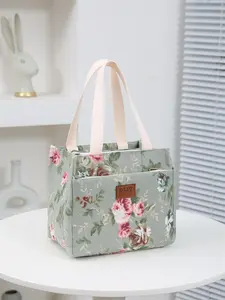 Floral Pattern Lunch Bag, Portable Insulated Zipper Lunch Bag with Handle, Lunch Box Bag for Work, School, Travel, Picnic, Durable Lunch Bags, Lunch Bag Women