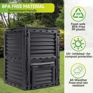 80gal Outdoor Eco-Friendly Garden Composting Bin with Cover, Fast Soil Fertilization, Black Home Care Supply Bin
