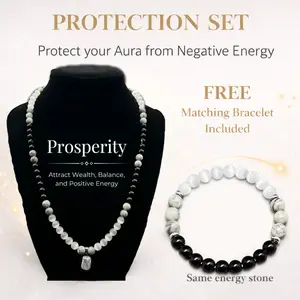 [Mother's Day Gift] Protection Aura Necklace Set with Matching Bracelet, Black and White Natural Energy Stone Beaded Chain, Spiritual Jewelry for Women and Men, Thoughtful Gift for Loved Ones on Birthdays, Holidays and Celebrations outdoorfun