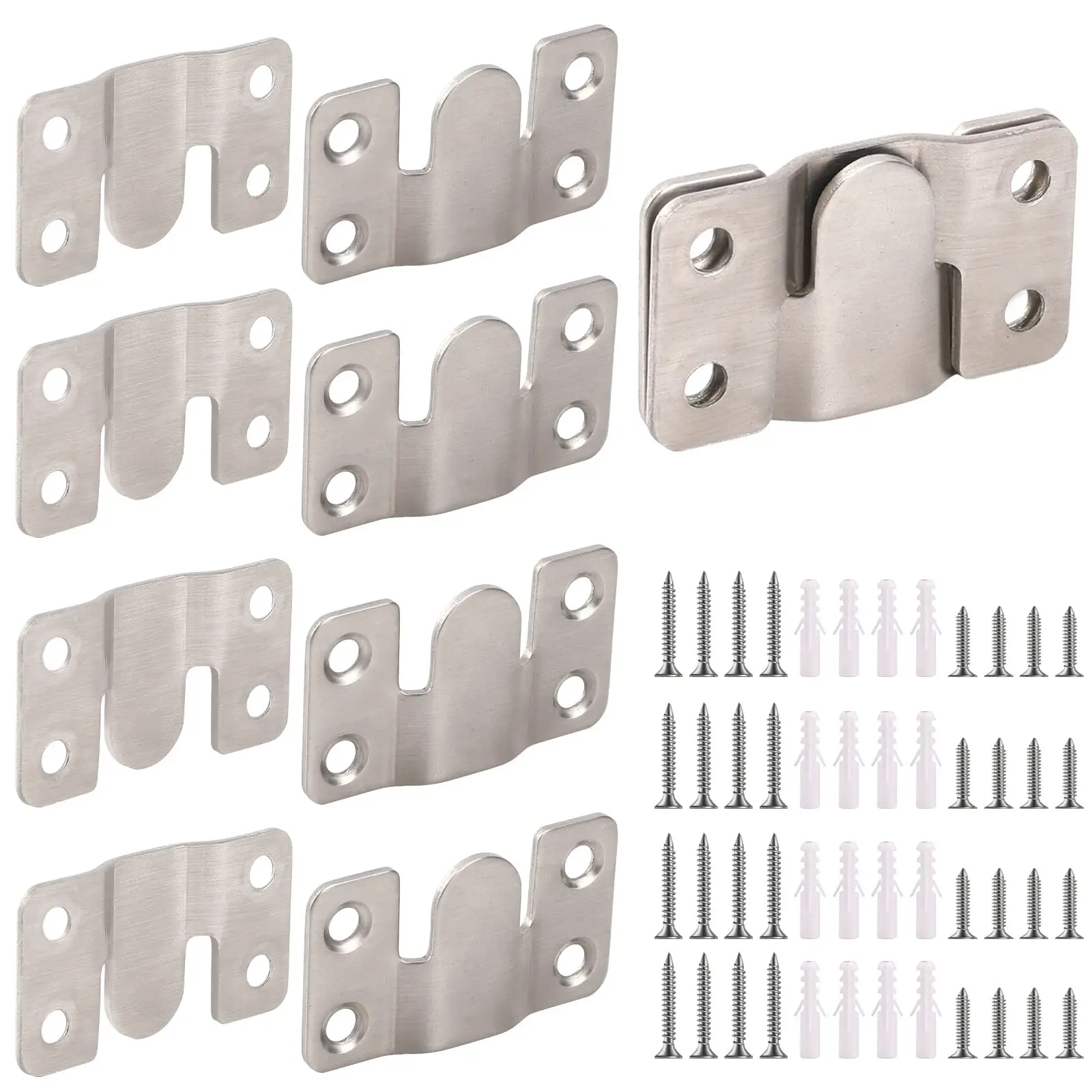 GJANSH 4 Pairs Interlocking Flush Mount Bracket Picture Hanging Hooks Stainless Steel Heavy Duty Photo Frame Hook Large Picture Hanger Hanging Buckle Furniture Connector Headboard Wall Mounting Hardware
