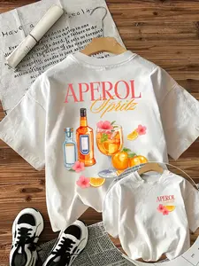 Aperol Spritz Cocktail Print Reversible American Classic Casual Short Sleeve T-Shirt, Loose-Fitting, Stylish Summer Top for Men & Women