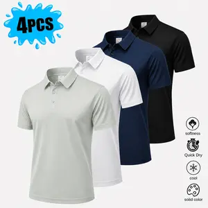 Men’s 4-Pack Quick-Dry Polo Shirts, Soft Breathable Short-Sleeve Golf Shirts, Casual Solid-Color Performance Polo Tops for Work, Golf, and Everyday Wear