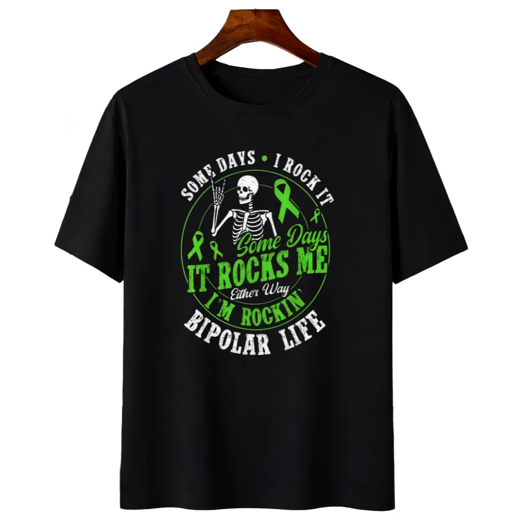 Men' Bipolar Warrior T-Shirt - Vintage Mental Awareness Tee with Bipolar Disorder, Retro Round Neck Casual Shirt Suitable for - Wear, Conversation Starter for & Mental
