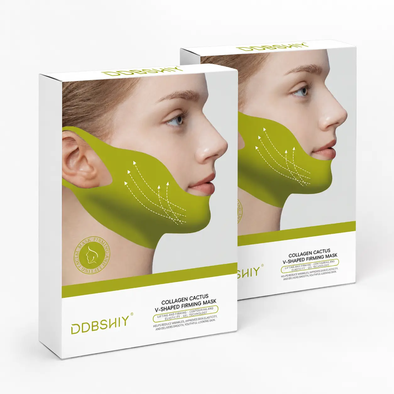 Cactus V-Shape Lifting Mask Set, 4 Pcs Chin LiftMasks per Box, Sculpt Slim V-Line, Hydrate & Tighten Saggy Skin with Natural Cactus Extract，Double Chin Strap with Peptidesand Collagen, Hydrating Brightening TighteningMask Kit