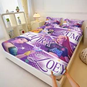 Girl Group Patchwork Bed Sheet Set, Includes 2 Coreless Pillowcases, Anti-Slip Mattress Covers, Trendy Print Bedding, Bedroom Decor Kit