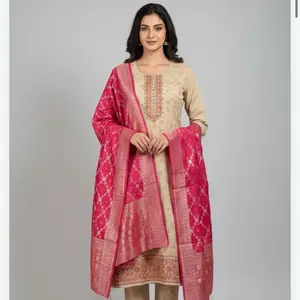 Fully Embroidered Kurta with Banarsi Dupatta 3 Piece Suit for Women's Wear - Womenswear, Clothes