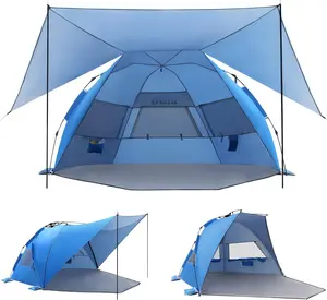 ELEGEAR Pop-Up Beach Tent, 4-6 Person UPF 50+ Sun Shade Shelter with 360° Removable Canopy, Double Silver Coating, Automated Installation, Portable Lightweight Cabana for Beach, Outdoor