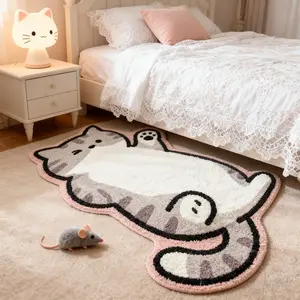 1pc Modern Cute Cartoon Cat Rug, Irregular Shape Soft Washable Carpet, Home Decor for Living Room Bedroom Sofa Tea Table Entrance
