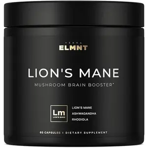 TERRA ELMNT 16x Strength Lions Mane Supplement Capsules Super Nootropic w. Ashwagandha & Rhodiola - Highest Potency 16:1 Lion's Mane Mushroom Extract 50% Polysaccharides Brain Supplements for Memory and Focus