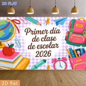 2D Flat Banner 1pc, s Suitable for Back to School Classroom Banner, Checkered Themed Decoration with Primer Dia De Clase Lettering - Multicolor Polyester Backdrop for June Festival, Easter, Graduation Parties, Pho