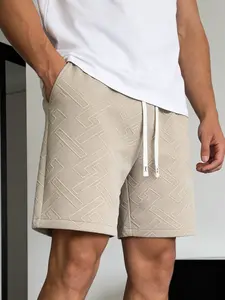 Men's Summer Elastic Waist Drawstring Loose Shorts, Textured Jacquard Fabric, Inclusive Fit, Daily Wear, Commuter Practical, Gift for Family Boyfriend