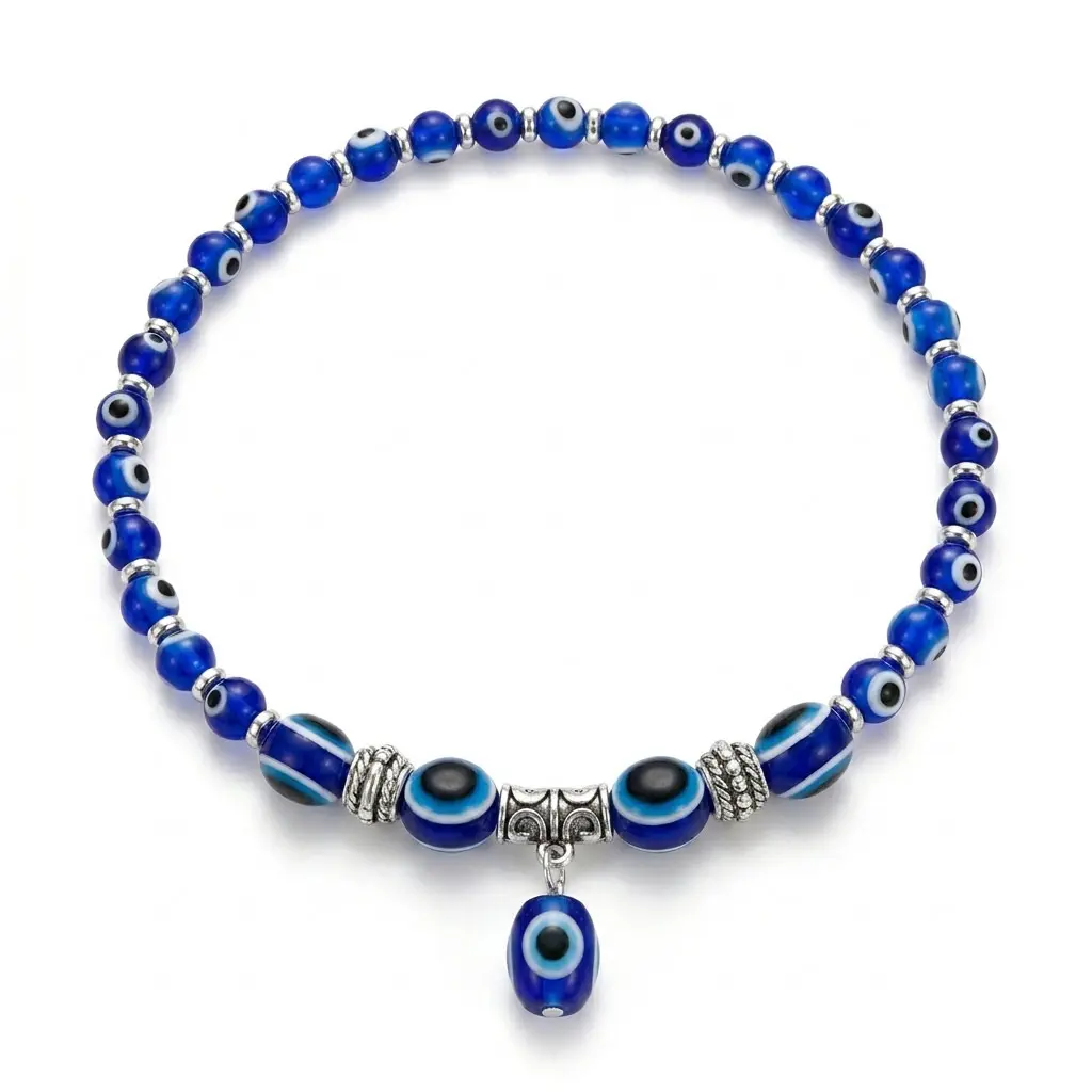 Evil Eye Anklet — Blue Nazar Bead Elastic Stretch Protection Anklet