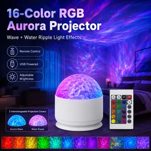16-Color RGB Star Galaxy Projector Lamp, USB Powered Ocean Wave Night Light with Remote Control, 2 Interchangeable Lampshades & 2 Projection Effects for Bedroom Decor