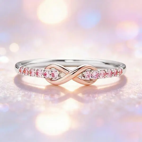 925 Sterling Silver Ring for Women, Linked Knot with Pink AAA Cubic Zirconia - Lightweight Mother-Daughter Jewelry, Valentine's Day Gift, Silver Rings
