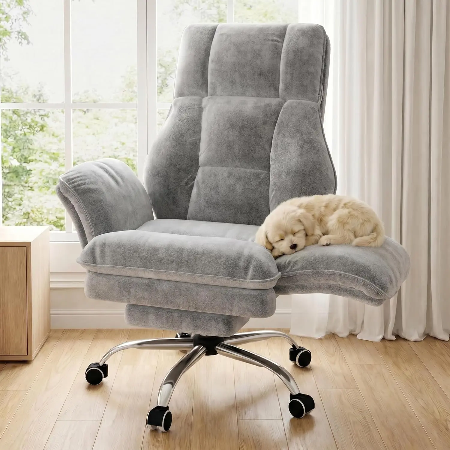 【SummerFinds】HOMRELEXA Ergonomic Executive Office Chair with Footrest, Flip Armrests for Pets & Cross Legged Sitting, Height: 5'4"~6'2" Weight Capacity: 330lbs, premium tech fabric wide seat, Pink