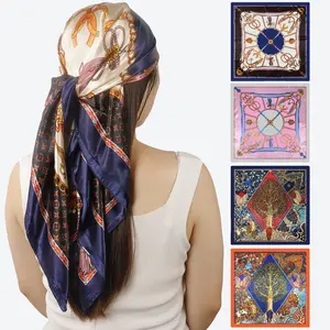 Twicebeauty 4 Pieces 35Inch Satin Head Scarf Large Square Scarf Silk Feeling Fashionable Hair Wrapping Scarves for Women Girls Daily Use