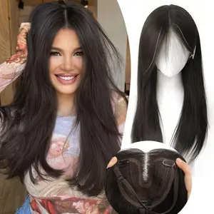 ONLYCUTE Hair Topper 22 inch Slightly Layered Synthetic Extensions No Wig Cap Required Large Piece Natural Invisible Add Volume Length for Women