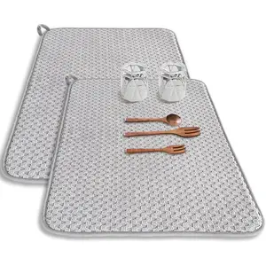2 Pack Microfiber Dish Drying Mat, 24*17 inch Absorbent Large Dish Drying Pad for Kitchen Countertops, Sinks, Draining Racks (Gray)