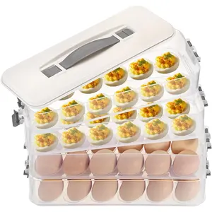 Deviled Egg Containers with Lid, 4 Layer Deviled Egg Platter Carrier Trays for 48 Eggs, Fridge Stackable Portable Egg Holder with Handle for  Kitchen Party Easter Picnic