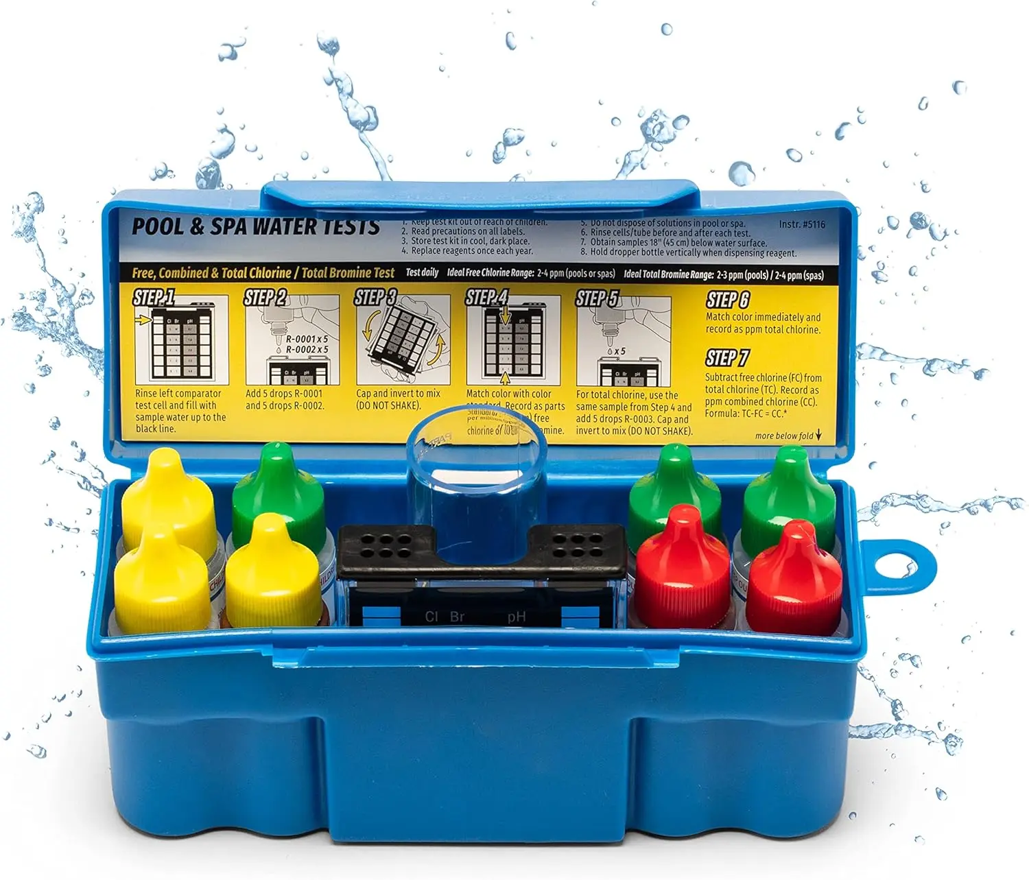Taylor K-1004 DPD 6-in-1 Pool Spa Test Kit Free Total Chlorine pH Alkalinity 100 Tests