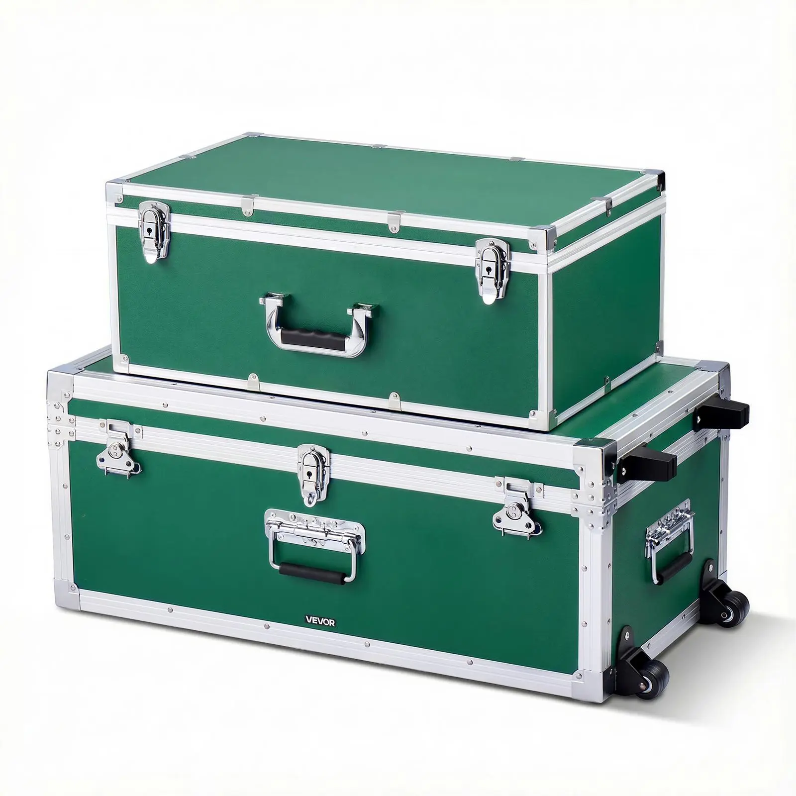 【Summerfinds】VEVOR 2-Piece Lockable Wood Organizer Storage Boxes, Metal Trunk with Casters, 3 Metal Handles & Lids, Decorative Chest for Apartment & Dorm, Green
