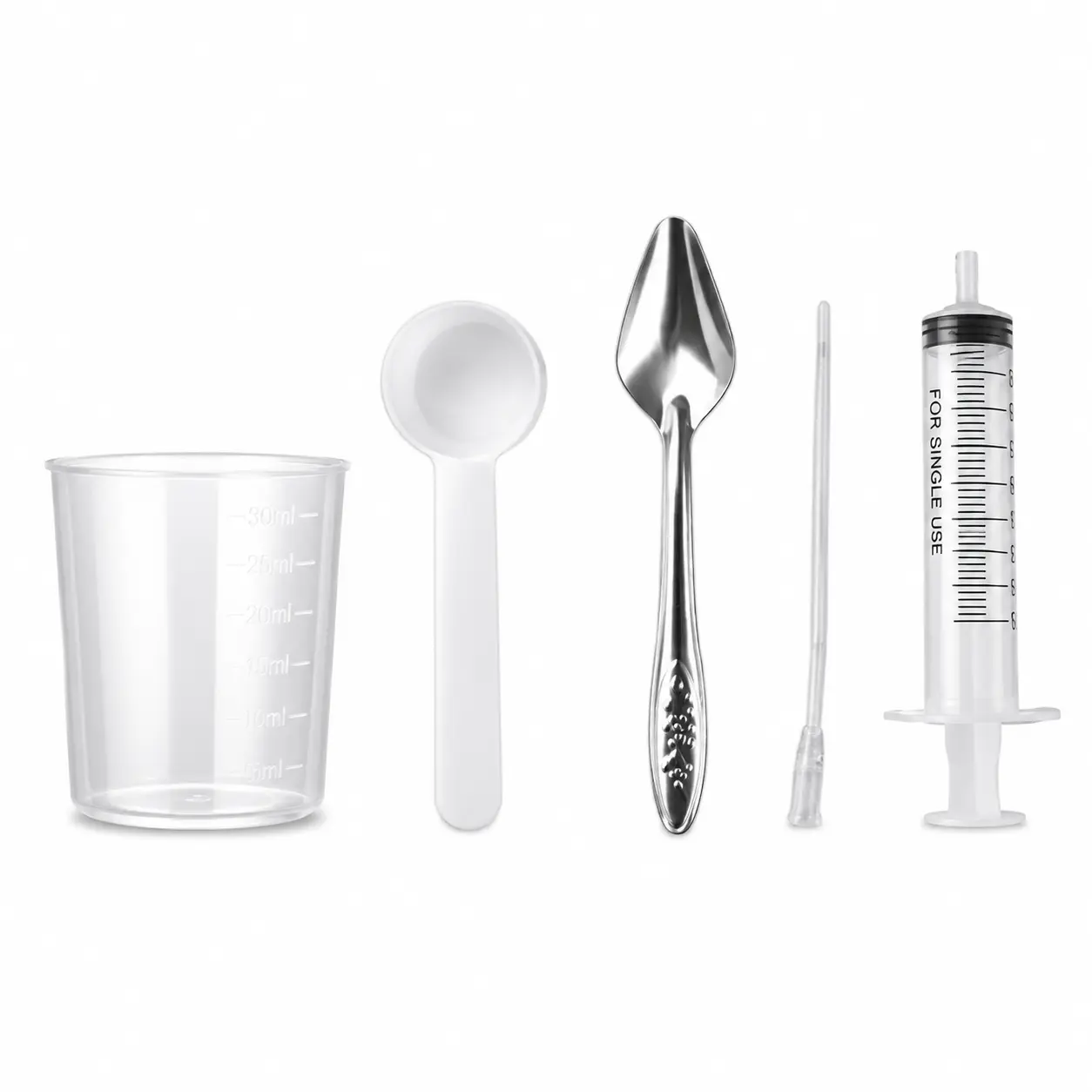 Hand Feeding Kit for Baby Birds - 5-Piece Imitation Set with Crop-Safe 8cm Soft Tube, Stainless Steel Spoon & 10ml Syringe for Parrots & Sick Birds, 5-Piece Set, 8Cm Tube, Five-Piece, 100Ml Measuring Cup